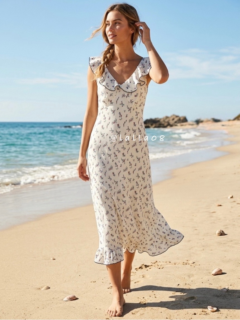 Caroline Constas Floral Ruffle Neck Slip Maxi Dress